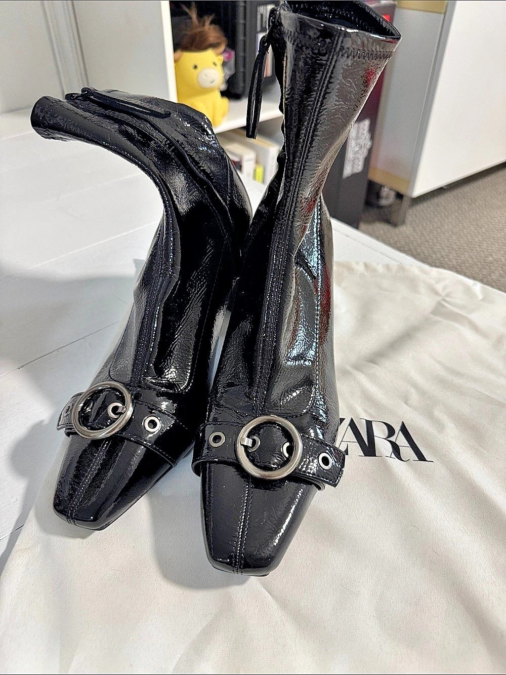 ZARA Black Buckle Heeled Boots
